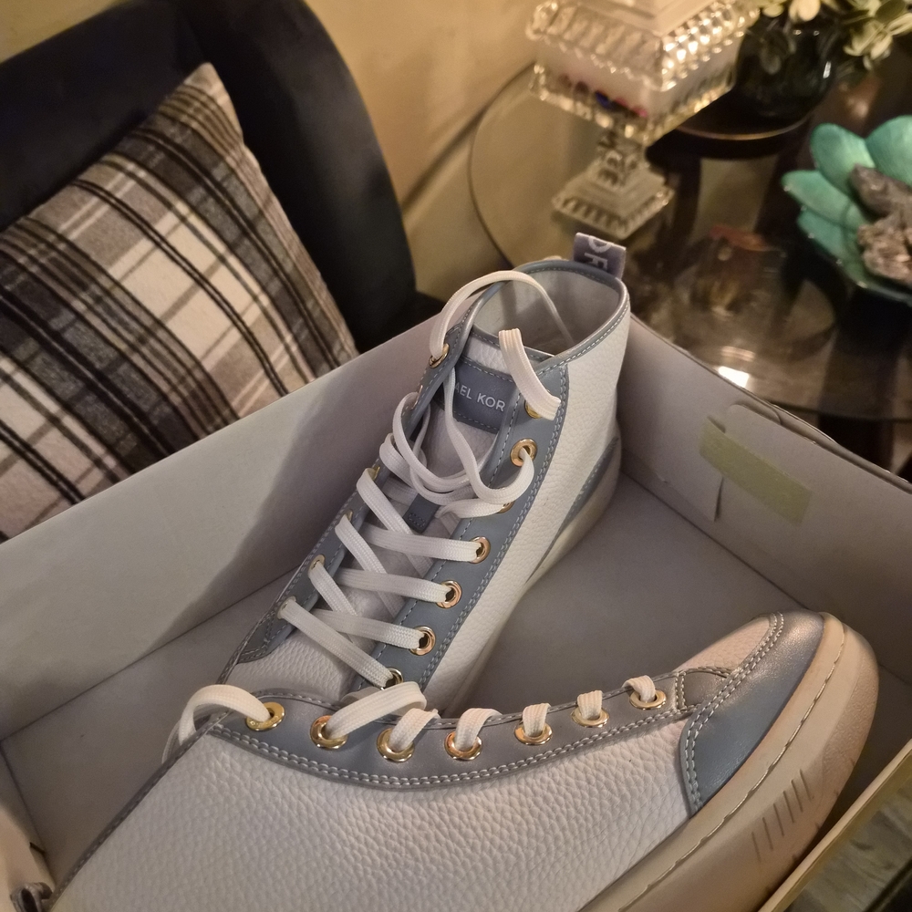Michael Kors White and Light Blue Sneakers